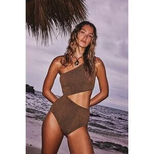 New FREE PEOPLE Beach Riot Ritzy Celine One-Piece $170 MEDIUM Brown Metallic